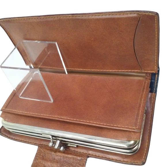 Vintage 70s-80s Levi Strauss & Co Leather Wallet Kiss-Lock Check/Bills Logo Tan - Picture 6 of 13